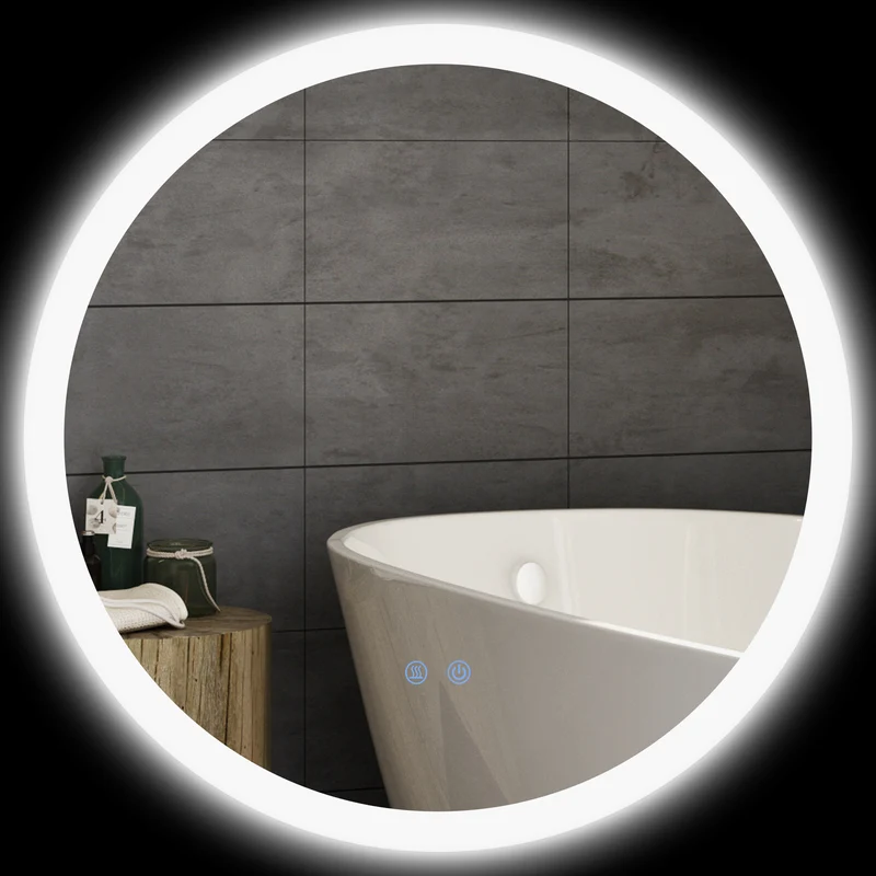 Miroir rond lumineux mural salle de bain 60 x 60 x 3 cm antibuée interrupteur tactile moderne épuré en verre argent 21_0001971