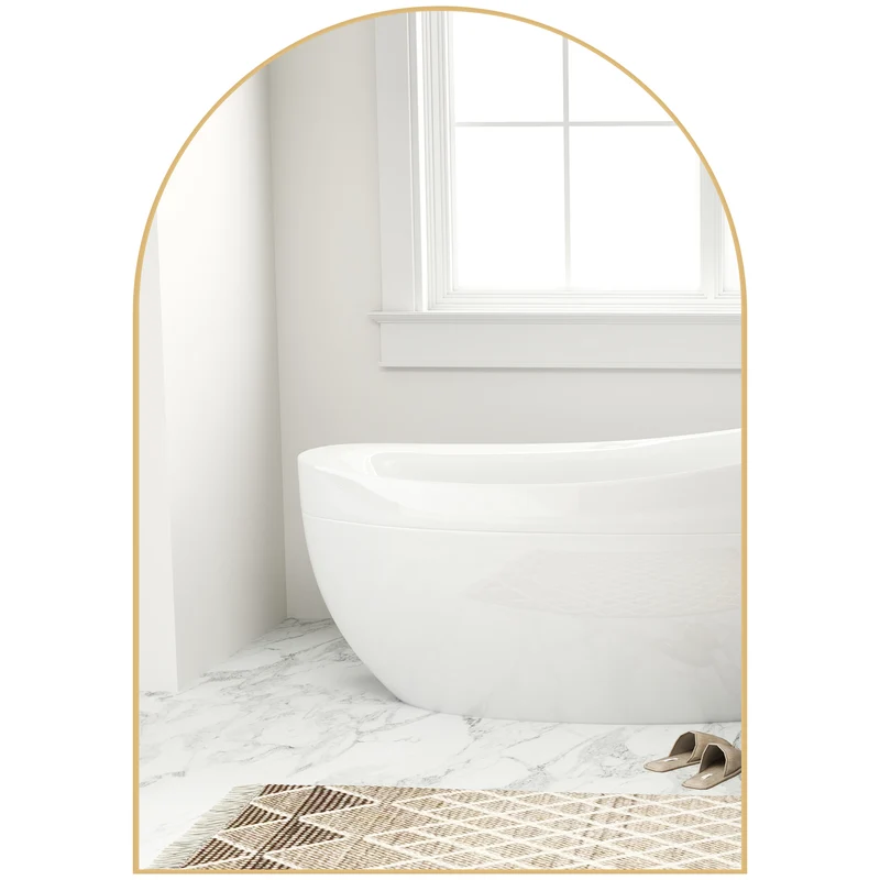 Miroir mural arqué salle de bain 50 x 3 x 70 cm anti rouille anti éclats style moderne épuré en alliage d'aluminium or 21_0002063