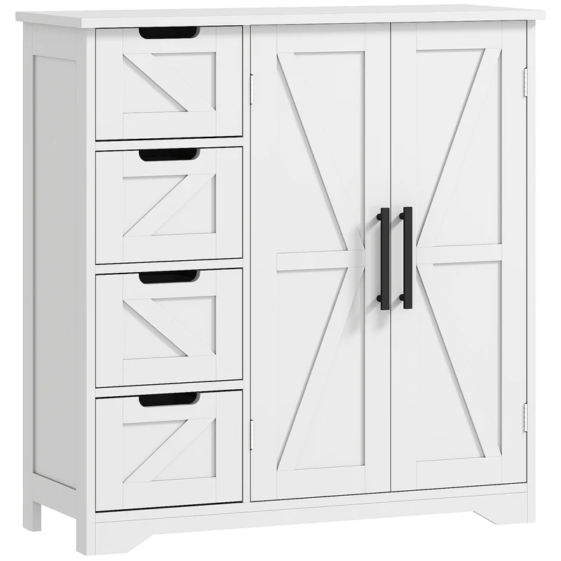 Meuble de salle de bain rangement 81,2 x 30 x 83,8 cm gain de place 4 tiroirs 1 placard style rustique en MDF blanc 21_0002059