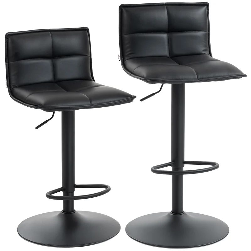 Lot de 2 tabourets de bar réglables 44 x 45 x 85-106 cm assise pivotante ergonomique moderne design pour îlot en PU noir 21_0003364