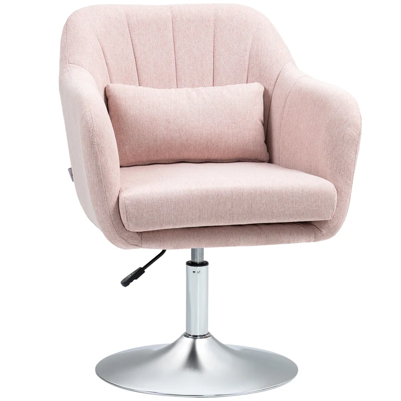 Fauteuil de salon pivotant 360° hauteur réglable et soutien lombaire 60 x 60 x 79-91 cm design contemporain en lin rose 21_0001773
