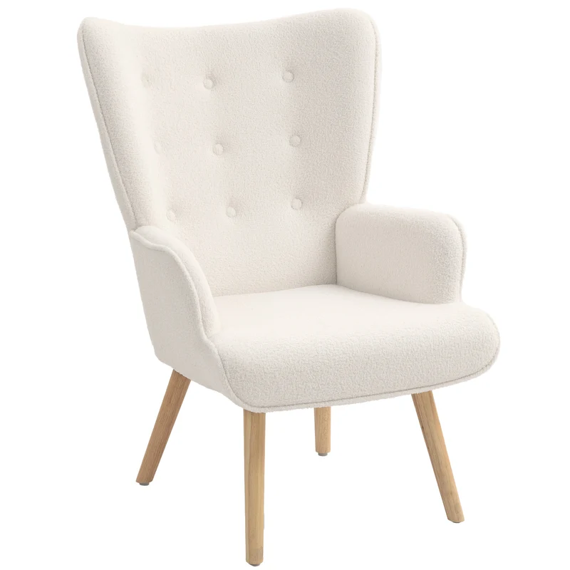 Fauteuil de salon oreilles capitonné 71 x 74 x 96 cm assise rembourrée incurvé contemporain cosy en polyester beige 21_0003537