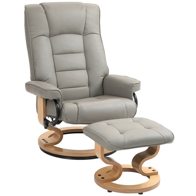 Fauteuil de relaxation avec repose-pied 76 x 85 x 104 cm inclinaison 130° pivotant 360° moderne en simili cuir gris 21_0003173