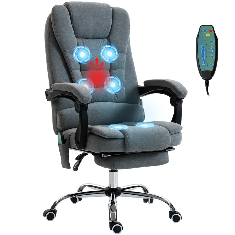 Fauteuil de bureau bien rembourré 65 x 70 x 111-119 cm massant et chauffant ergonomique moderne en tissu gris foncé 21_0006190