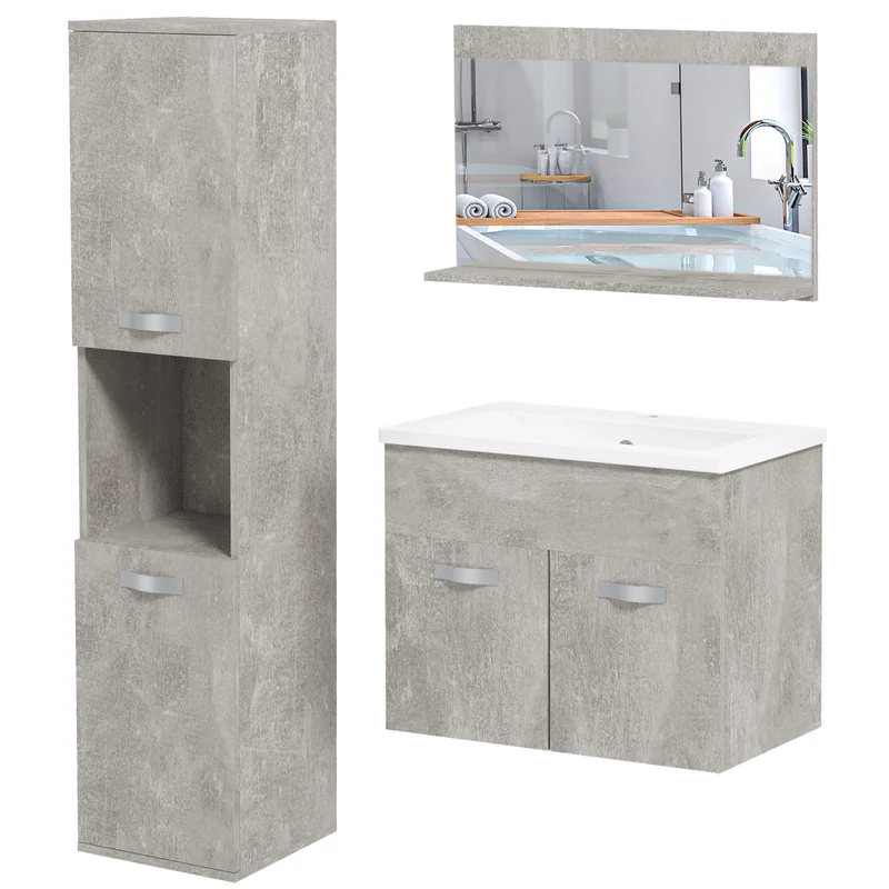 Ensemble meuble salle de bain mural 61 x 40 x 50 cm gain de rangement étagères réglables moderne épuré en bois gris 21_0001979