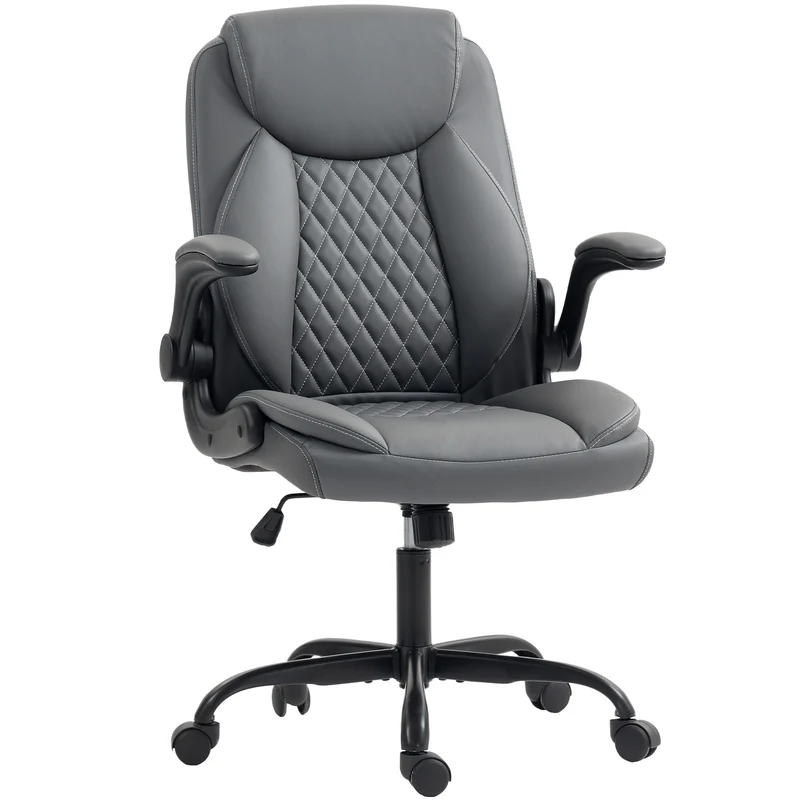 Chaise de bureau ergonomique 67 x 65 x 110 cm hauteur réglable basculante design moderne en polyuréthane gris foncé 21_0006302