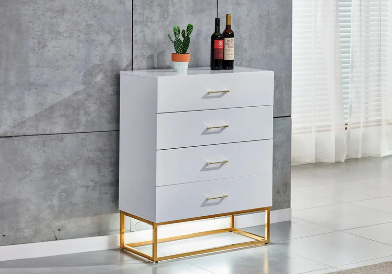 Meuble rangement doré laqué blanc - Line
