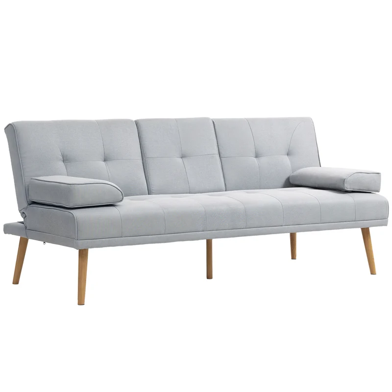 Canapé convertible 3 places salon 181 x 77 x 78 cm dossier inclinable 3 positions scandinave en tissu de lin gris clair 21_0001751
