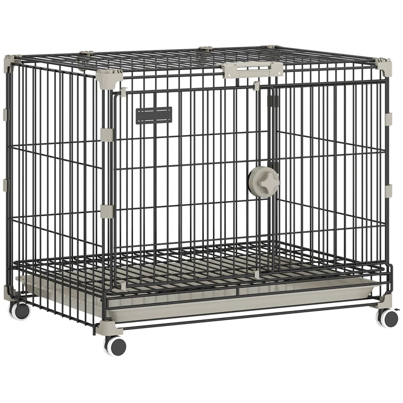 Cage pour chien 60,5 x 45,5 x 54,5 cm plateau amovible ouverture supérieure roues freins sécurité moderne en métal noir 21_0007316
