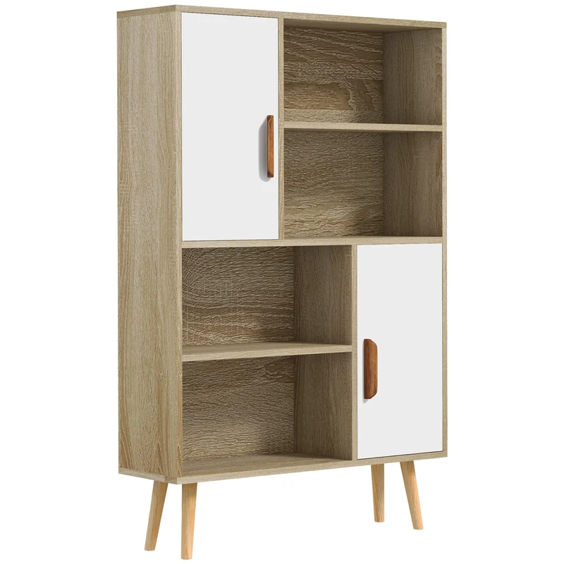 Bibliothèque salon 80 x 24 x 123 cm 4 niches 2 placards étagère réglable sécurisé scandinave finition mate en bois chêne 21_0002408
