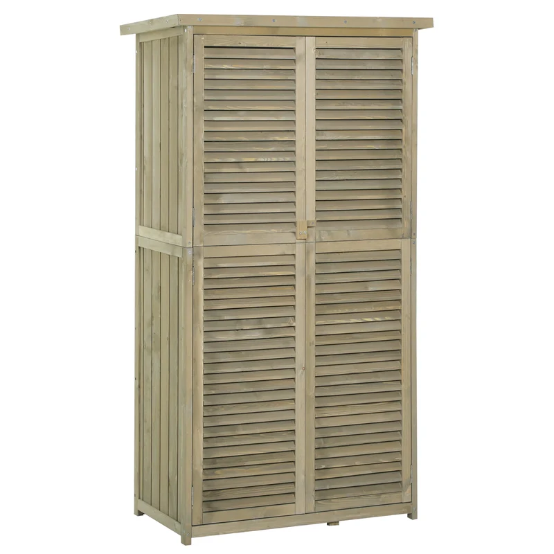 Armoire de jardin sur pieds 87 x 46.5 x 160 cm verrouillable 3 étagères contemporain rustique extérieur en bois gris 21_0004093