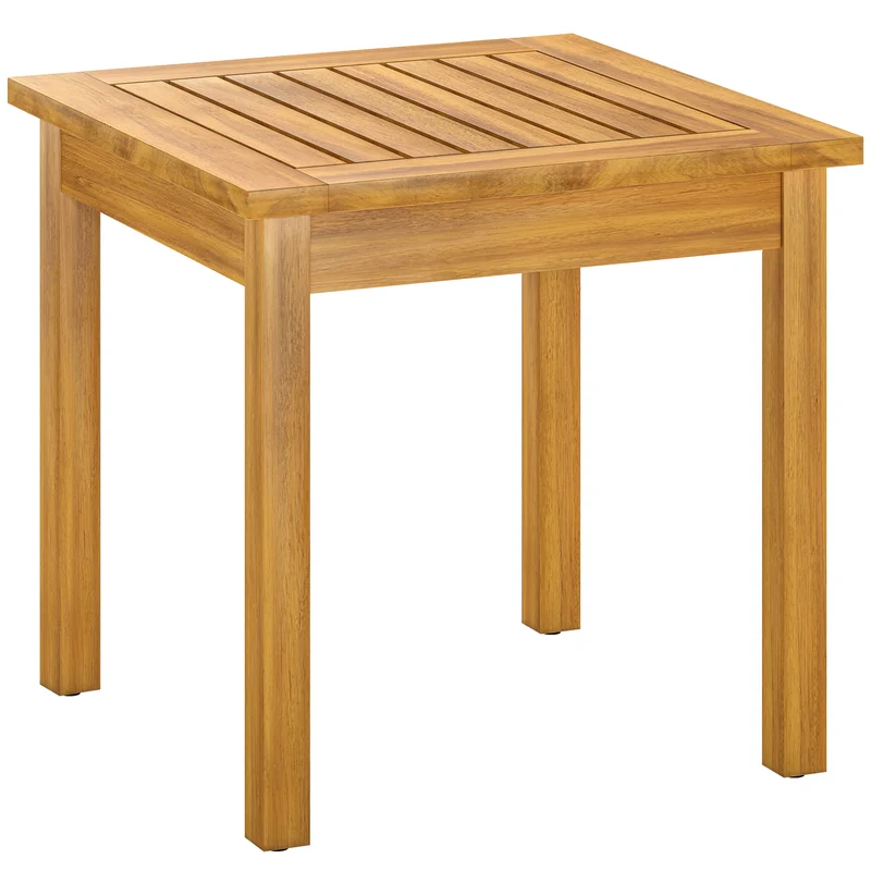 Table basse de jardin carrée 48 x 48 x 46 cm plateau à lattes pieds réglables extérieur rustique en bois d'acacia teck 21_0005345