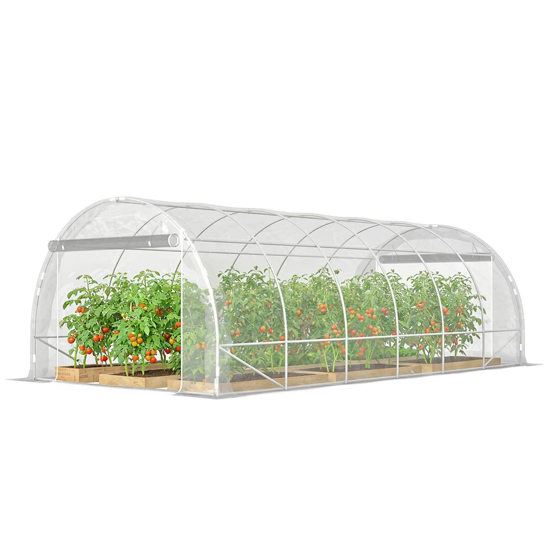 Serre tunnel de jardin 296 x 597 x 199 cm protection uv portes enroulables moderne contemporain en acier transparent 21_0005589