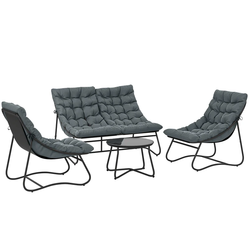 Salon de jardin 4 pièces canapé 122 x 87 x 85 cm coussins épais 8 cm confortable design contemporain en textilène gris 21_0005256