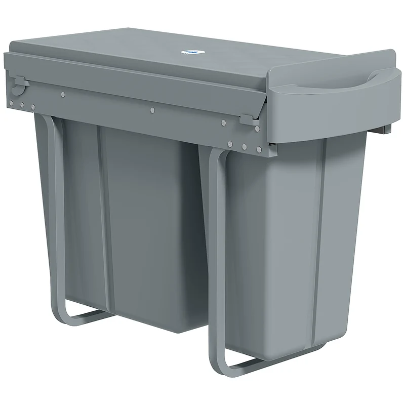 Poubelle coulissante sous évier 52 x 26 x 40.8 cm tri 2 compartiments gain de place moderne épuré en plastique gris 21_0005948