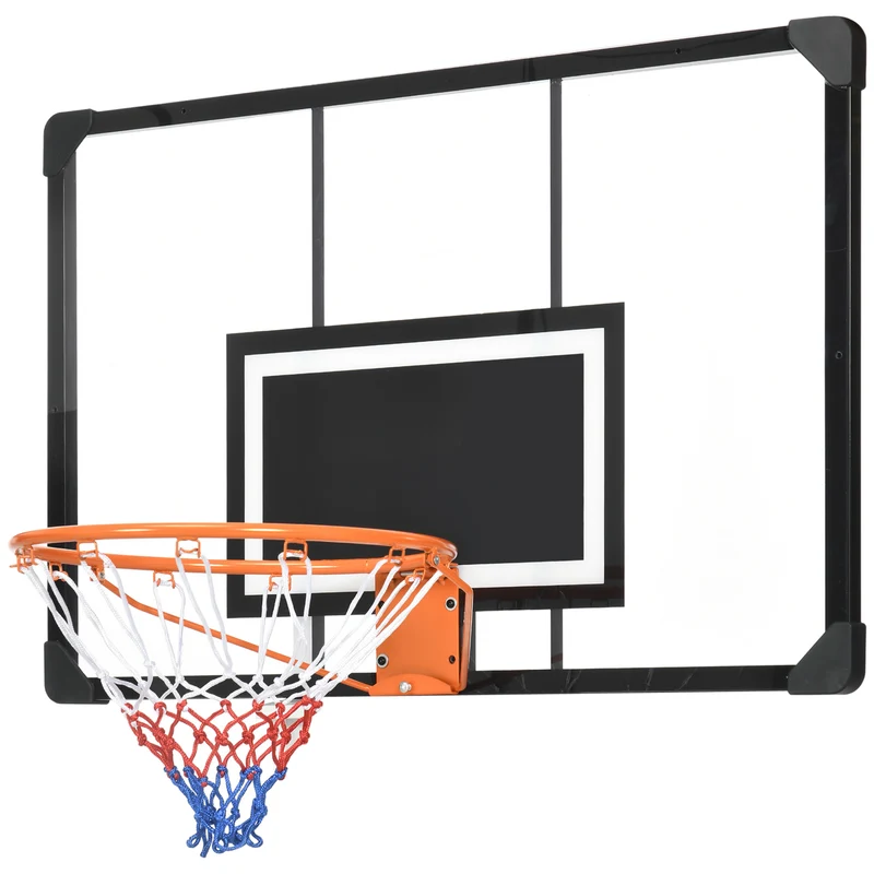 Panier de basket mural 113 x 61 x 73 cm hauteur réglable et panneau incassable industriel contemporain en acier noir 21_0006612