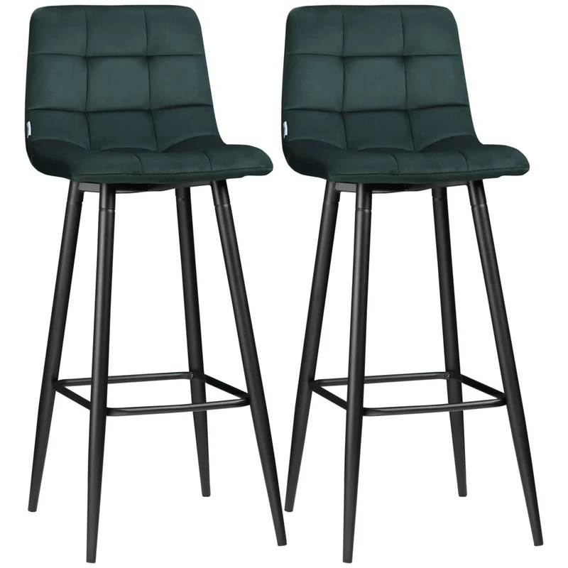 Lot de 2 tabourets de bar 42 x 55 x 103 cm confort dossier rembourré pied métal noir scandinave en tissu vert foncé 21_0002294