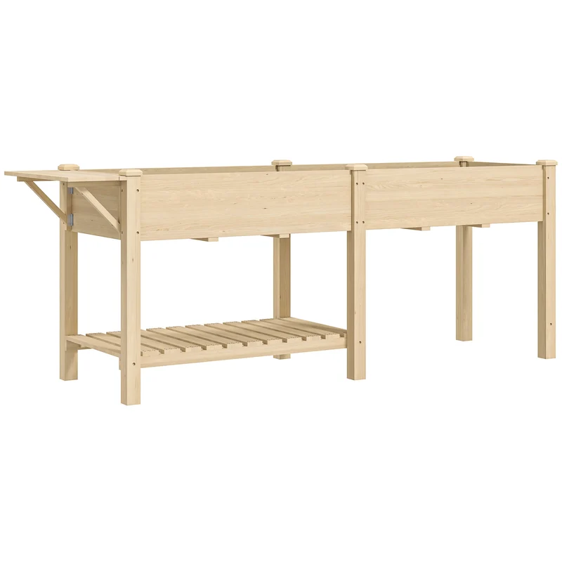 Jardinière sur pieds carré potager 207 x 59 x 78 cm 2 bacs drainés étagère pliable rustique contemporain en bois naturel 21_0005560