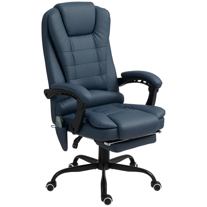 Fauteuil de bureau massant 7 points 67 x 79 x 111-121 cm dossier inclinable moderne contemporain en polyuréthane bleu 21_0006195