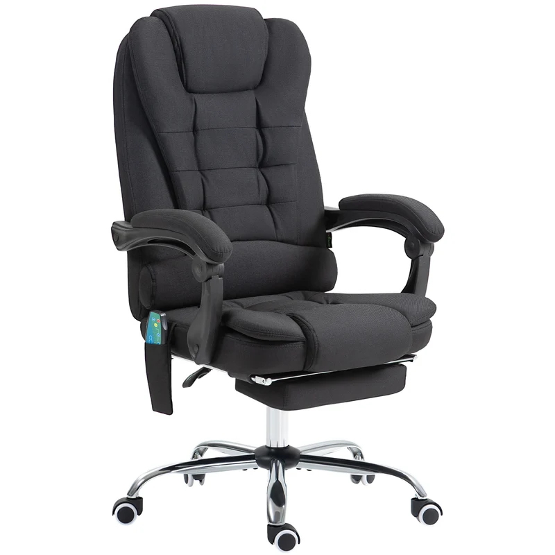 Fauteuil de bureau inclinable 65 x 70 x 111-119 cm massage chauffant lombaire assise rembourrée moderne en lin noir 21_0006202