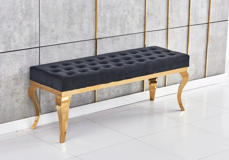 Banc design doré velours noir - Neo