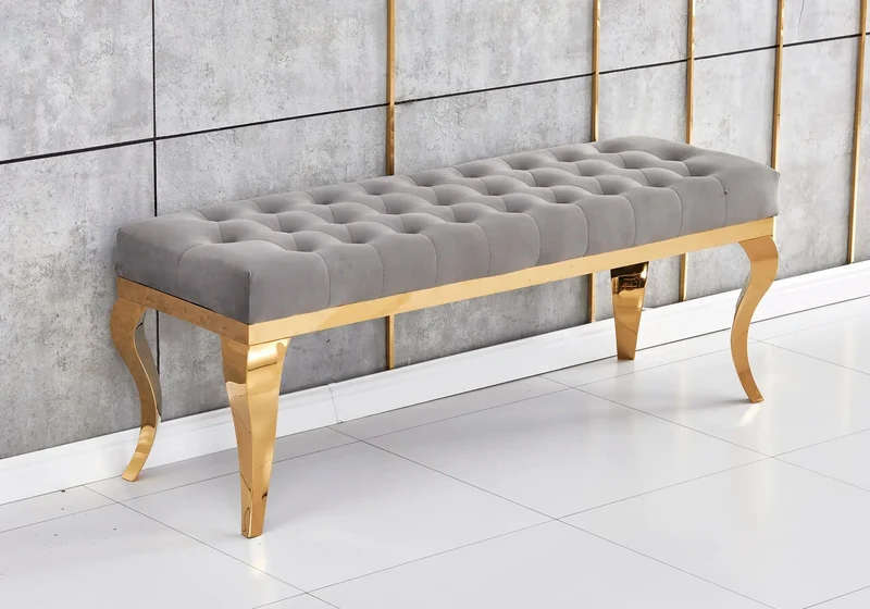 Banc design doré velours gris - Neo