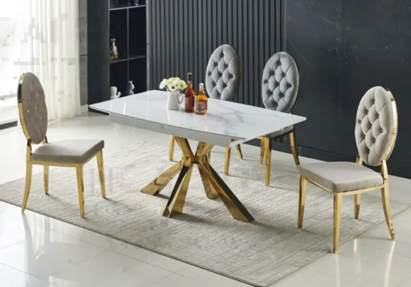 Table extensible dorée marbre blanc - Lika