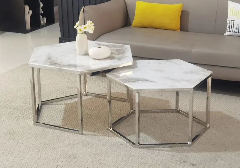 Tables basses gigognes marbre beige - Lyna