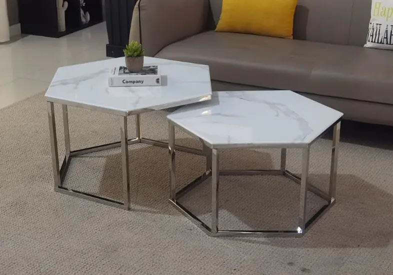 Tables basses gigognes marbre blanc - Lyna