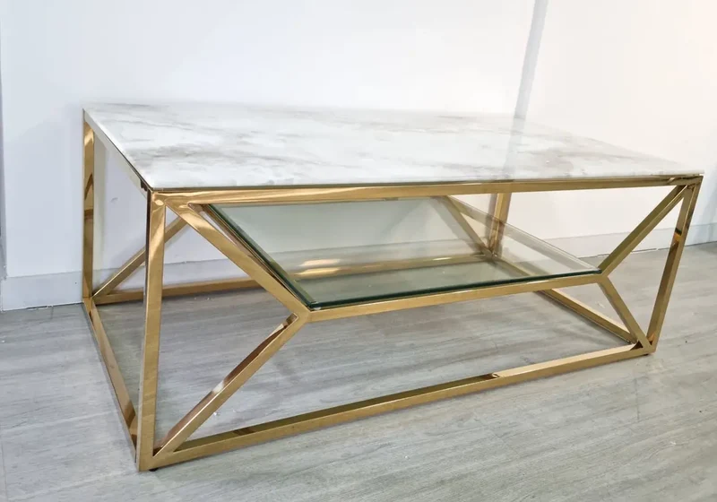 Table basse dorée marbre blanc - Sybel