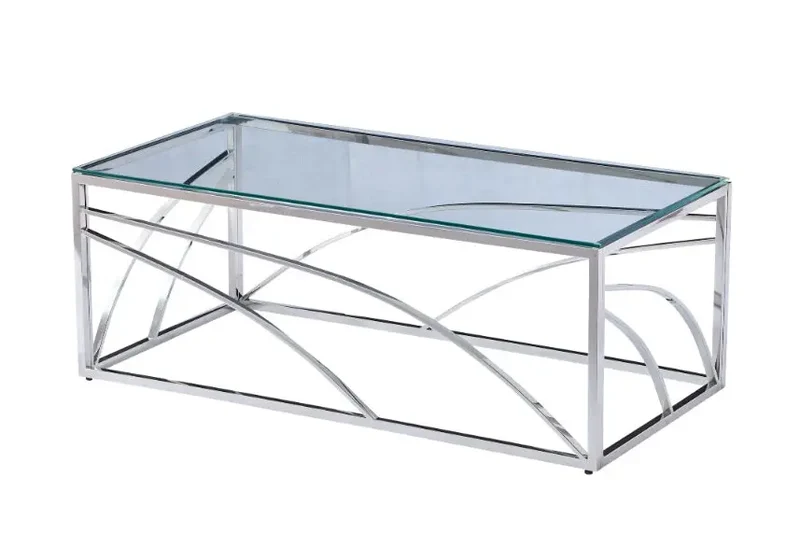 Table basse design argent en verre - Lexie