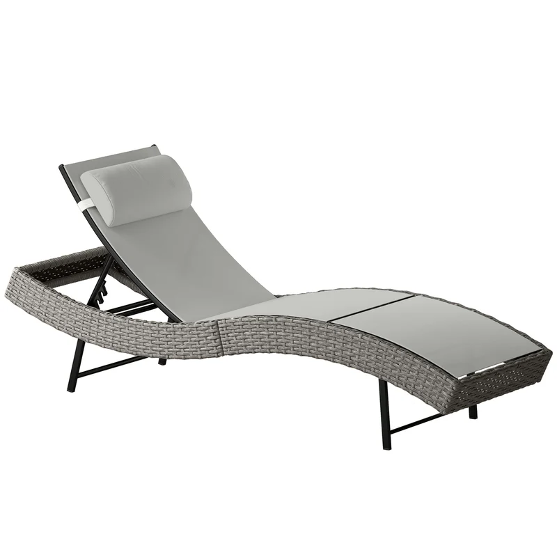Chaise longue 198 x 61 x 44 cm dossier réglable 5 positions appui-tête confort extérieur moderne en résine gris clair 21_0006010