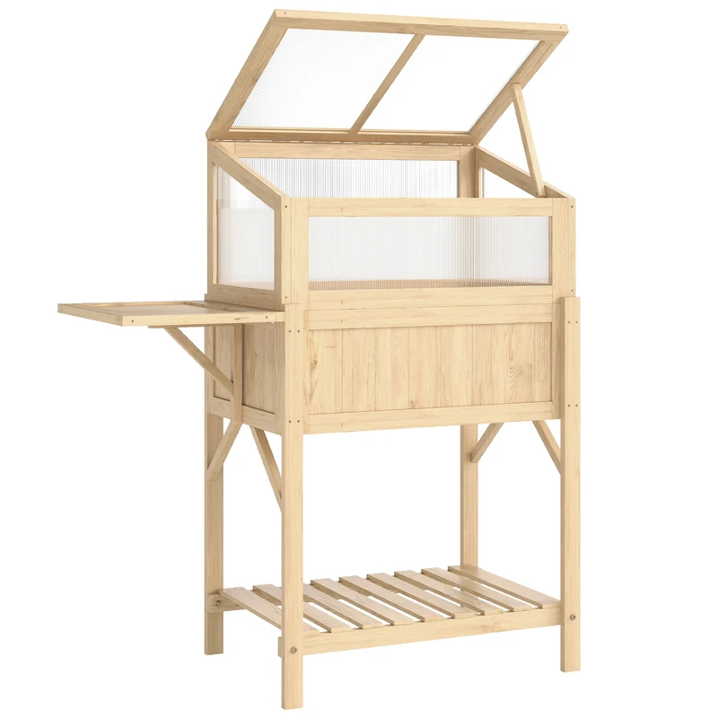 Carré potager sur pieds serre intégrée 104 x 50 x 120 cm hauteur ergonomique table pliante rustique en bois naturel 21_0005604