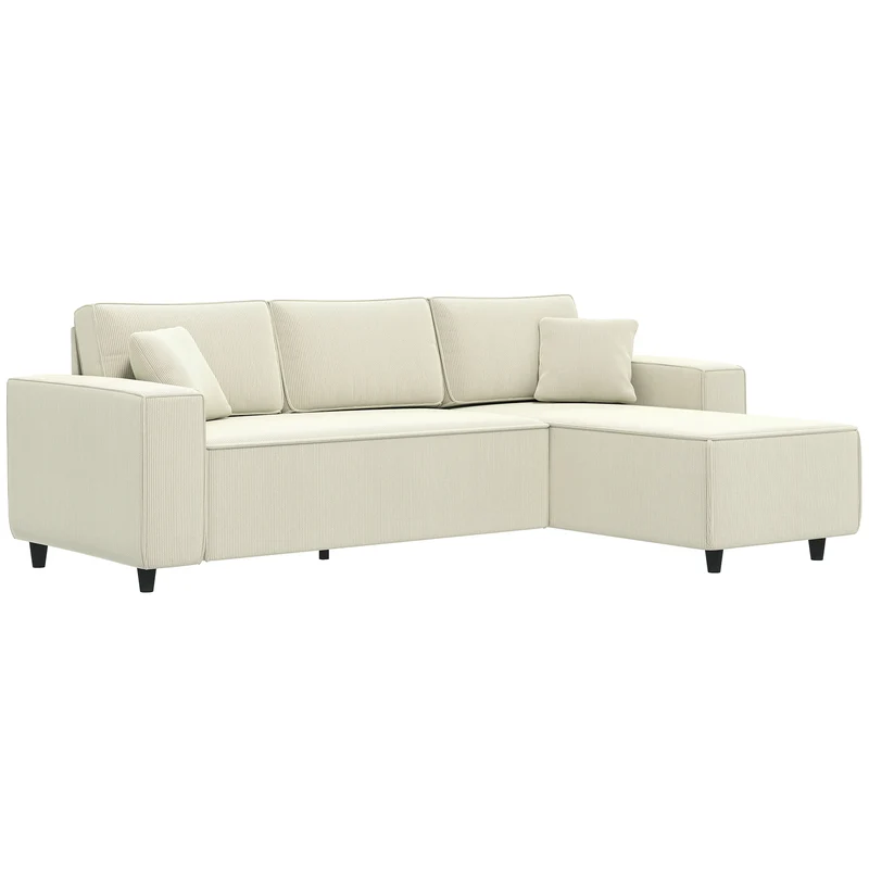 Canapé d'angle réversible 3 places 241 x 153 x 83 cm assise large confort moelleux contemporain en velours côtelé crème 21_0003496