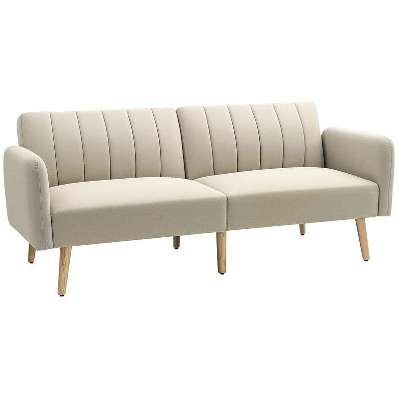 Canapé 2 places convertible en lit 173 x 75 x 73 cm dossier 3 positions assise mousse 25D scandinave en polyester beige 21_0003044