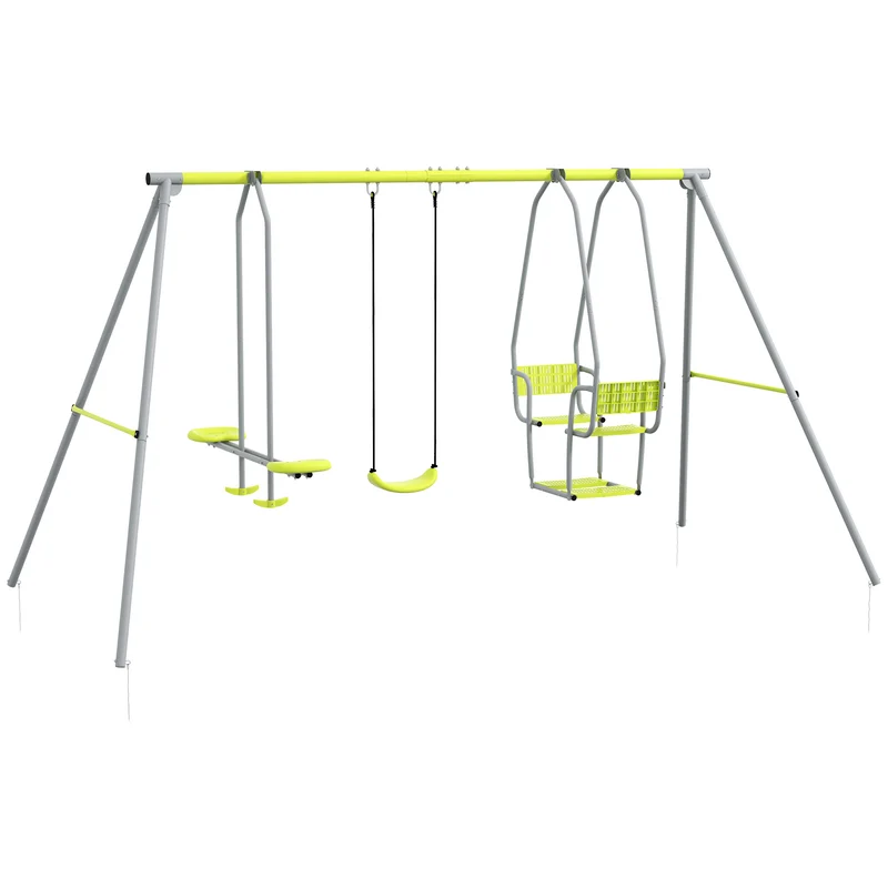 Balançoire portique enfant 283 x 156 x 180 cm pour jardin pour 5 enfants charge 225 kg design contemporain en métal vert 21_0000376