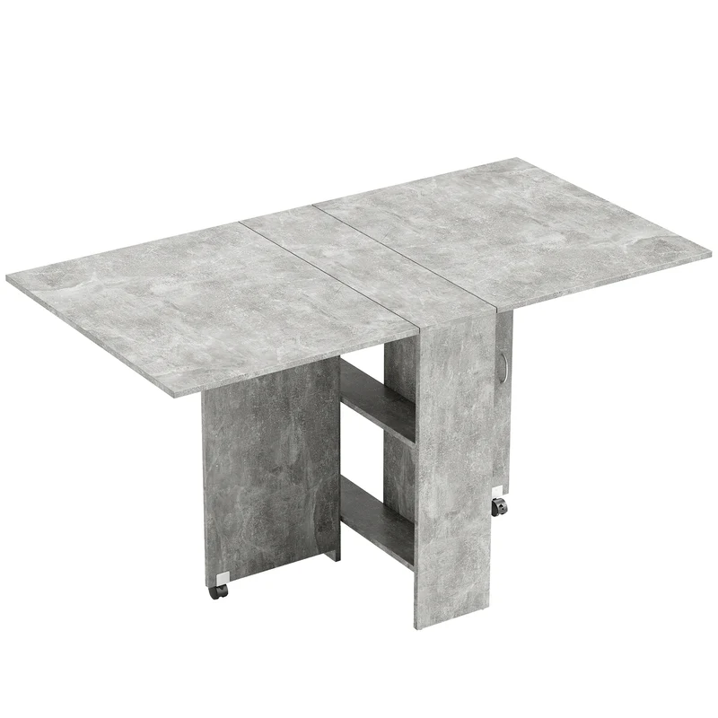 Table pliante de cuisine à roulettes 75 x 140 x 74 cm 2 étagères compacte moderne épuré en panneau de particules gris 21_0002272