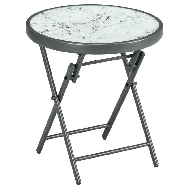 Table basse pliante ronde 45 x 50 x 45 cm pratique extérieure gain de place design contemporain en verre trempé blanc 21_0005197