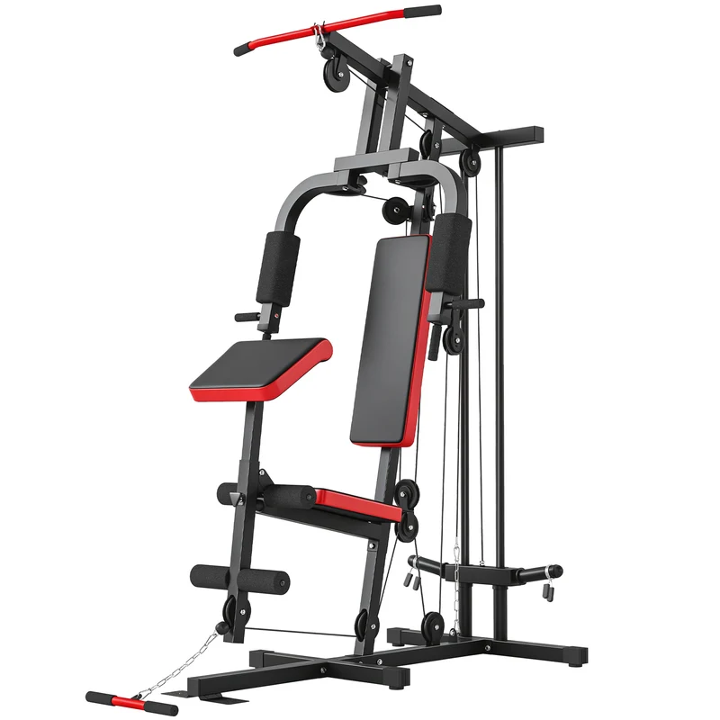 Station de musculation maison 136 x 107 x 205 cm banc amovible entraînement complet moderne industriel en acier noir 21_0006900