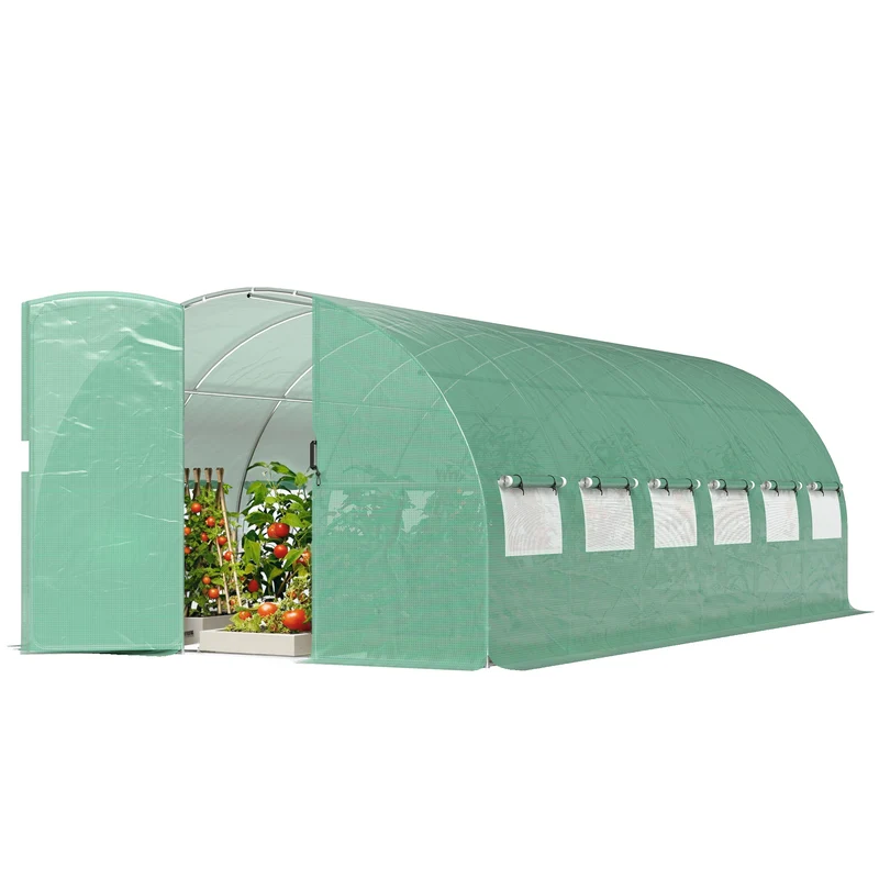 Serre tunnel de jardin 295 x 597 x 200 cm protection uv ventilation réglable contemporain industriel en acier vert 21_0005586
