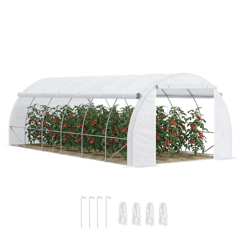 Serre de jardin tunnel 5.97 x 3 x 2 m porte zippée anti uv pour potager extérieur contemporain en polyéthylène blanc 21_0004243