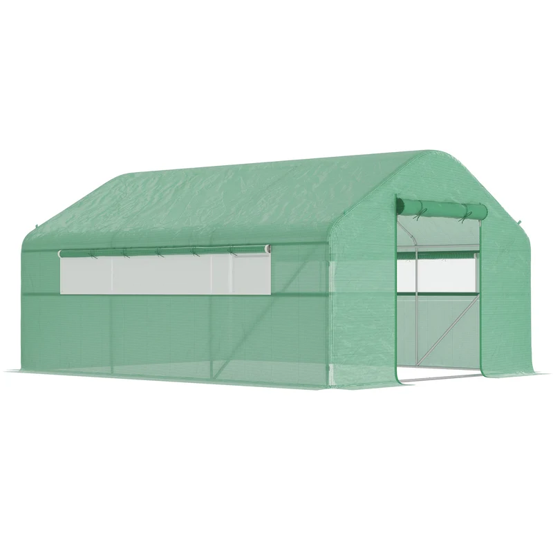 Serre de jardin tunnel 395 x 300 x 197 cm aération optimale et porte enroulable protection uv contemporain en pe vert 21_0005514