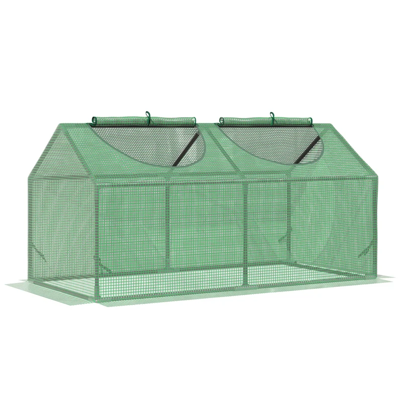 Serre compacte balcon 120 x 60 x 60 cm fenêtres zippées rebord enterrable 10 cm épuré moderne en plastique vert foncé 21_0004153