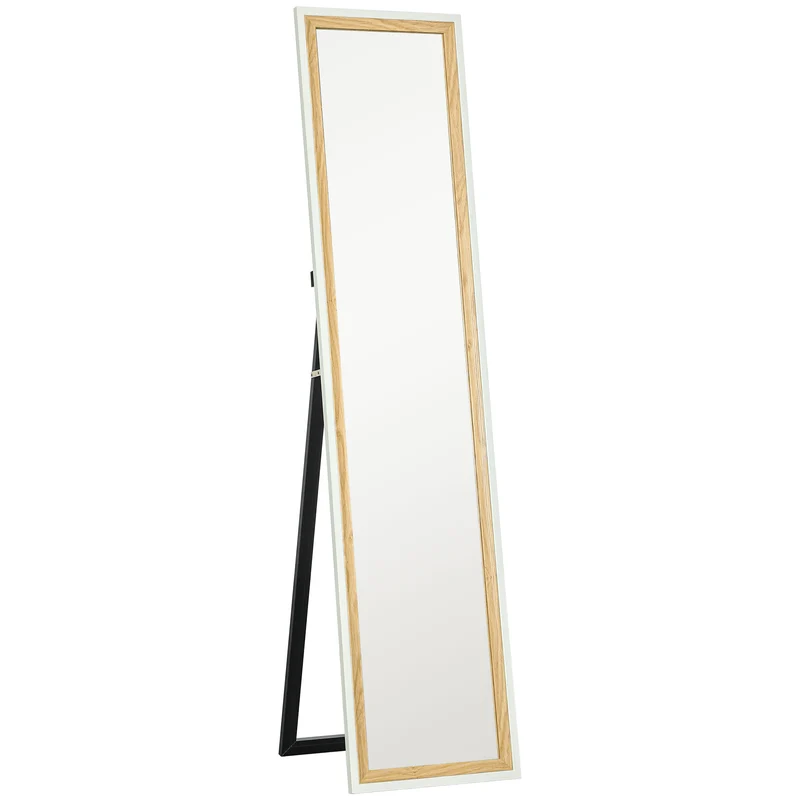 Miroir sur pied pleine longueur 157 x 37 x 2,5 cm réflexion corps total film anti-bris design moderne salon en MDF blanc 21_0001632