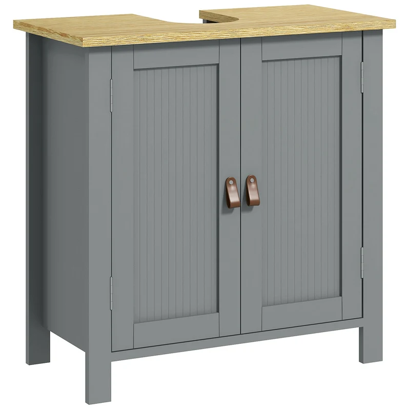 Meuble sous lavabo 60 x 30 x 60 cm découpe en u étagère réglable 2 compartiments style contemporain épuré en MDF gris 21_0001956