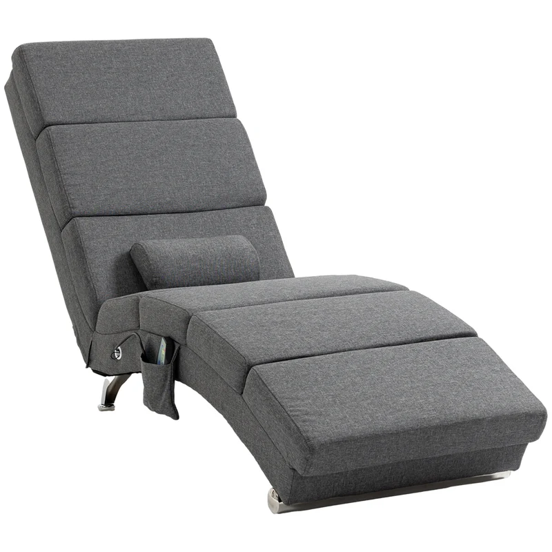 Fauteuil relax chaise longue 56 x 168 x 84 cm massage chauffant 8 points ergonomique contemporain en polyester gris 21_0000825