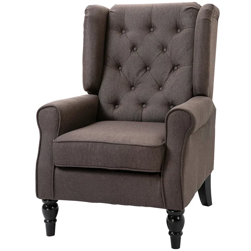 Fauteuil de salon capitonné 74 x 86 x 102 cm assise large rembourrée grand confort classique cosy en polyester marron 21_0001763
