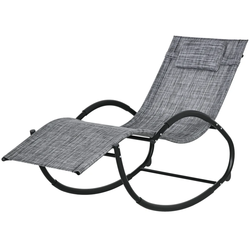 Chaise longue à bascule jardin terrasse 61 x 155 x 88 cm assise ergonomique design contemporain en textilène gris chiné 21_0004481