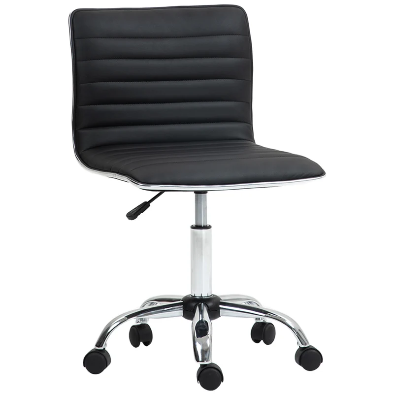 Chaise de bureau pivotante réglable 48 x 52 x 90 cm assise rembourrée ergonomique design épuré en polyuréthane noir 21_0006146