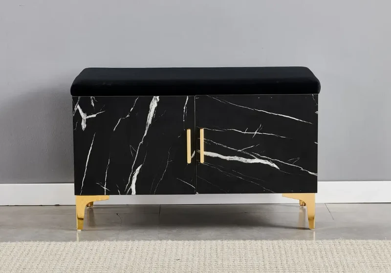 Banc meuble à chaussure marbre noir - Maya